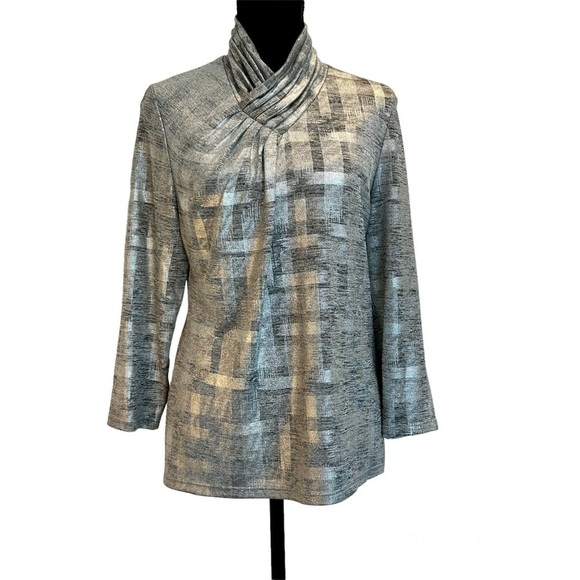 CALVIN Klein silver metallic high neck blouse - Picture 3 of 12